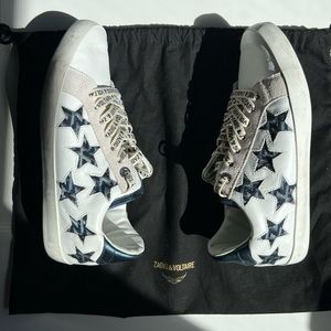 NEW W/BAG! Zadig & Voltaire Blue ZV Star Patch, Metallic, Leather Sneakers!